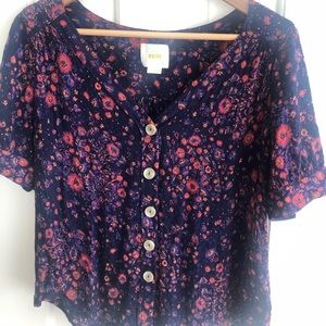 Anthropologie Maeve Short Sleeve Floral Blouse
